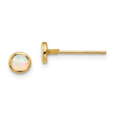 Madi K Kid's  Earrings 14k Yellow Gold  Polished Lab Created Opal Bezel