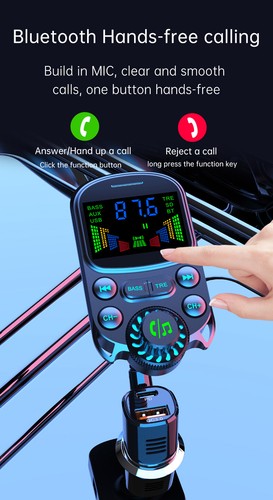 Car Mp3 Player Cigarette Lighter Plug-In Bluetooth Hands-Free Fast Charger - Picture 22 of 23