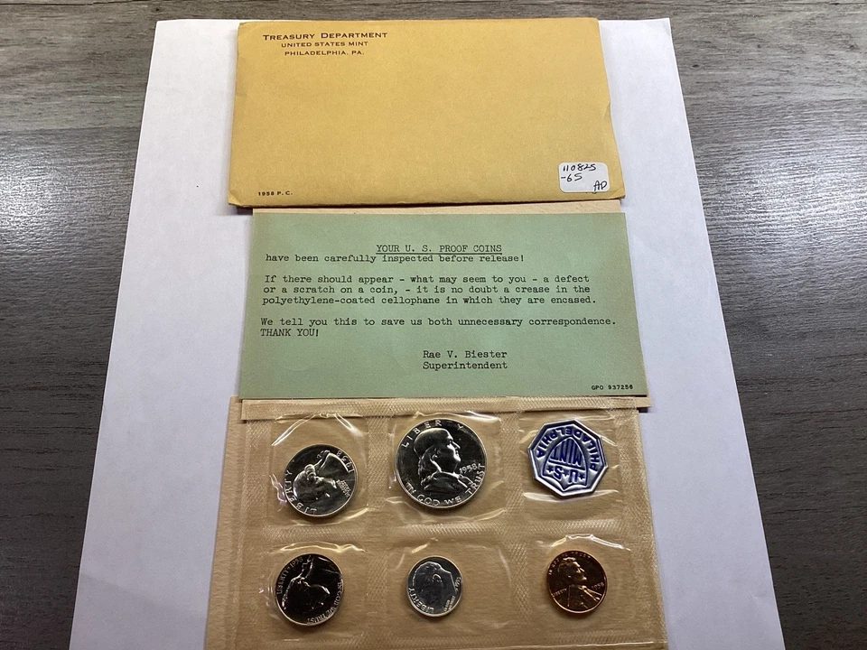 1958 US Mint Proof Set in Flat Pack Envelope and Cello Sealed 110825 65ad - Image 2 of 4