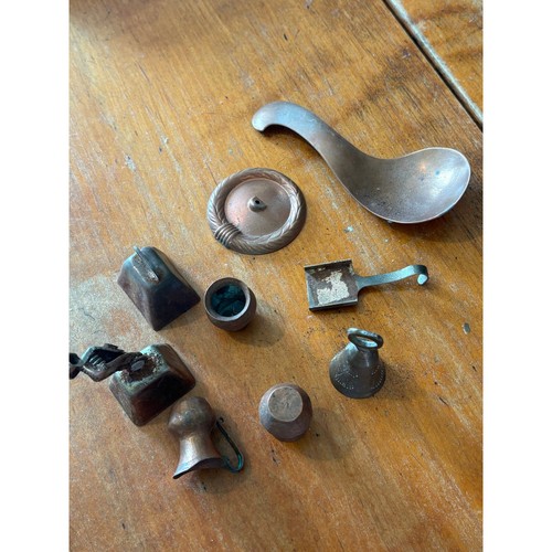 Vintage Copper Mini Kitchen Utensils Lot Bells Ladle Scoops Decor