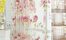 Rod Pocket Top Rose Floral Sheer Voile Curtain, Pink 54"W x 84"L Pack of 2 