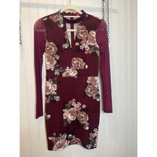 Guess Whitney Mesh Inset Mini Dress Regal Plum Floral Y2K XS