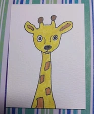 GAT Original Painting ATC ACEO Expressionism Giraffe Whimsical Animals 3.5x2.5