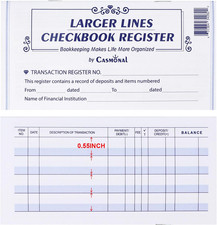 Larger Lines 20 Pack Checkbook Register, Check Registers for Personal Use