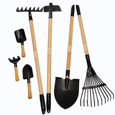POMIKU Kids Rake and Shovel Sets, 7PCS Child Metal Gardening Tools 7 Black