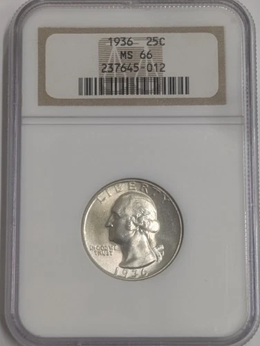 1936-P Silver Washington Quarter 25C NGC Graded MS66 Mint State Uncirculated