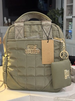 Steve Madden Olive Green Quilted SMALL Backpack NWT 