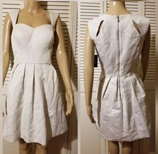 NWT Guess Size 8 'Georgia' Dress White Silver Shimmer Sweetheart Neckline