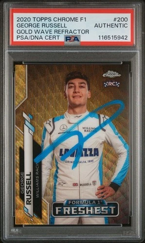 2020 Topps Chrome F1 #200 George Russell Rookie Gold Wave Ref Auto /50 PSA RC