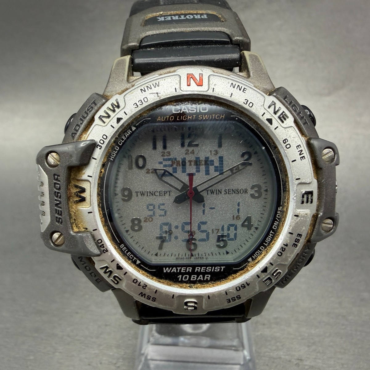 Casio Pro Trek PRT-500 Watch Men 48mm Analog Digital Gray Tone 