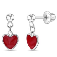 Heart Dangle Kids / Children's / Girls Earrings Screw Back - Sterling Silver