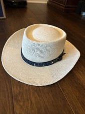 STETSON Airway Natural Straw Hat With Blue Band. One Size Fits All. Mexico.