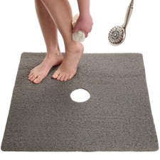 Loofah Shower Mat with Drain Hole   Cushioned Anti-Slip Square Bath Mat for S...