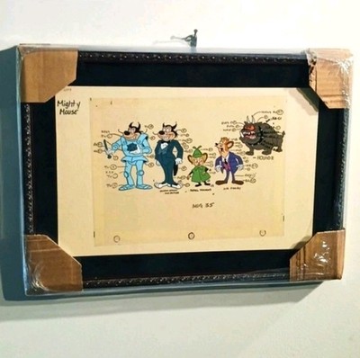 MIGHTY MOUSE DUAL ART ANIMATION CELL +SHEET FILMATION-FRAMED, 13''×18.25''.