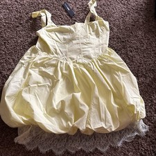 Nasty Gal Yellow Cotton Mini Dress Bubble Hem Lace Accents Strappy Lace-Up