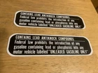 2 Vintage Contains Lead Antiknock Compounds Gas Pump Vinyl Stickers