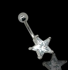 316L Surgical Steel 14G Large Cubic Zirconia Stone Belly Ring Bar Length 12mm
