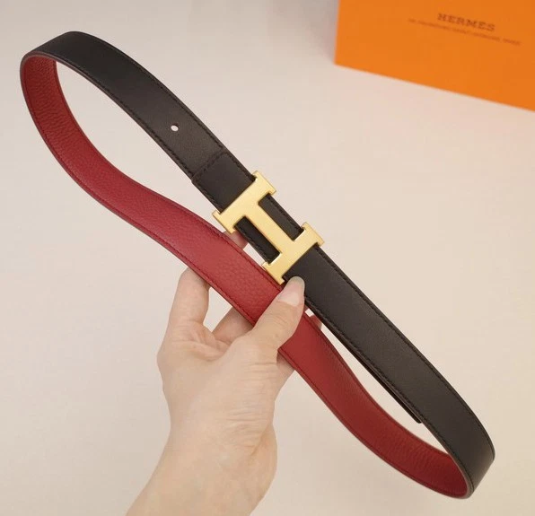 Hermes Negro y Rojo Unisex H-Belt Constance Mini Cinturón Fino Hebilla Reversible Foto 2 de 4