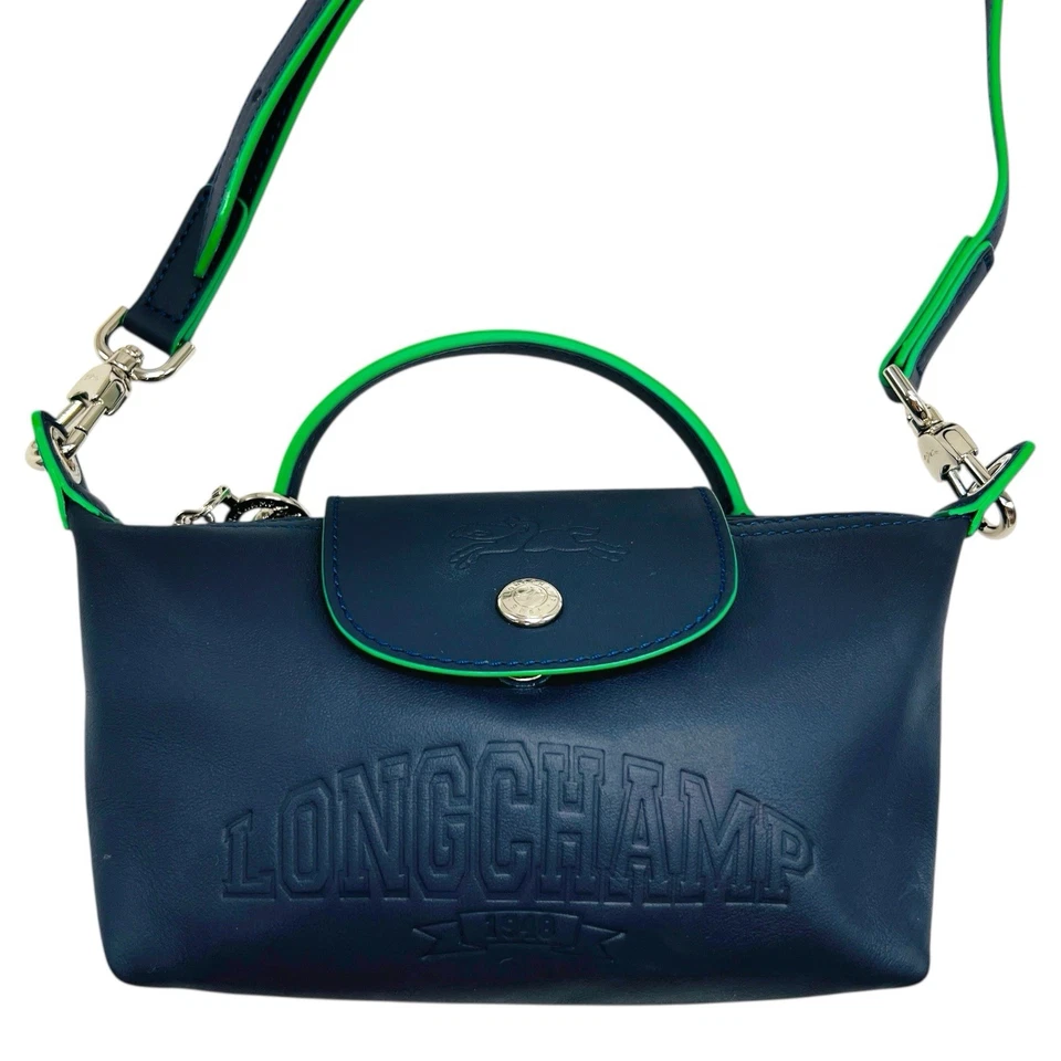 Longchamp Le Pliage Xtra Mini XS Pouch Navy Green Leather Sporty Crossbody Bag - Image 2 of 4