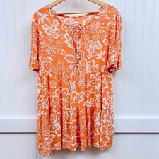 Orange Mini Dress Floral Tropical Tiered Women M Button Front Ruffle Sleeve Boho
