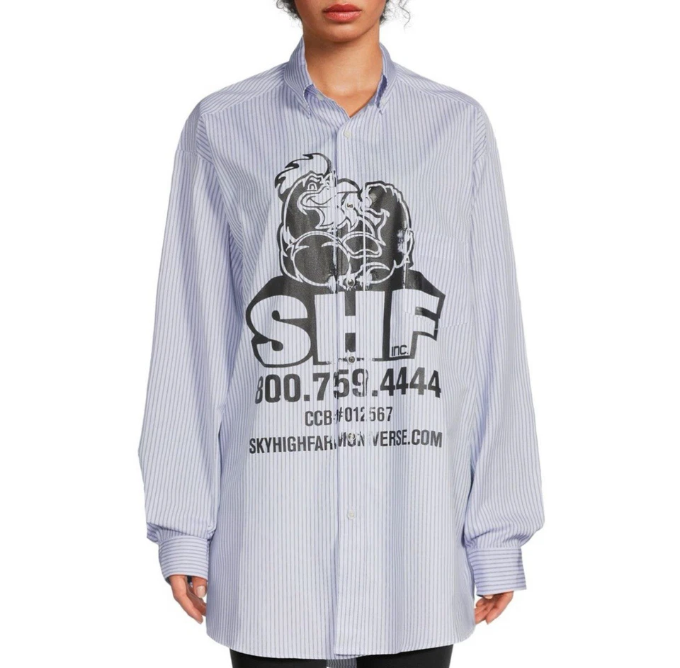 Camisa con botones de algodón a rayas con logotipo de pollo Sky High Farm unisex grande nueva con etiquetas Foto 3 de 4