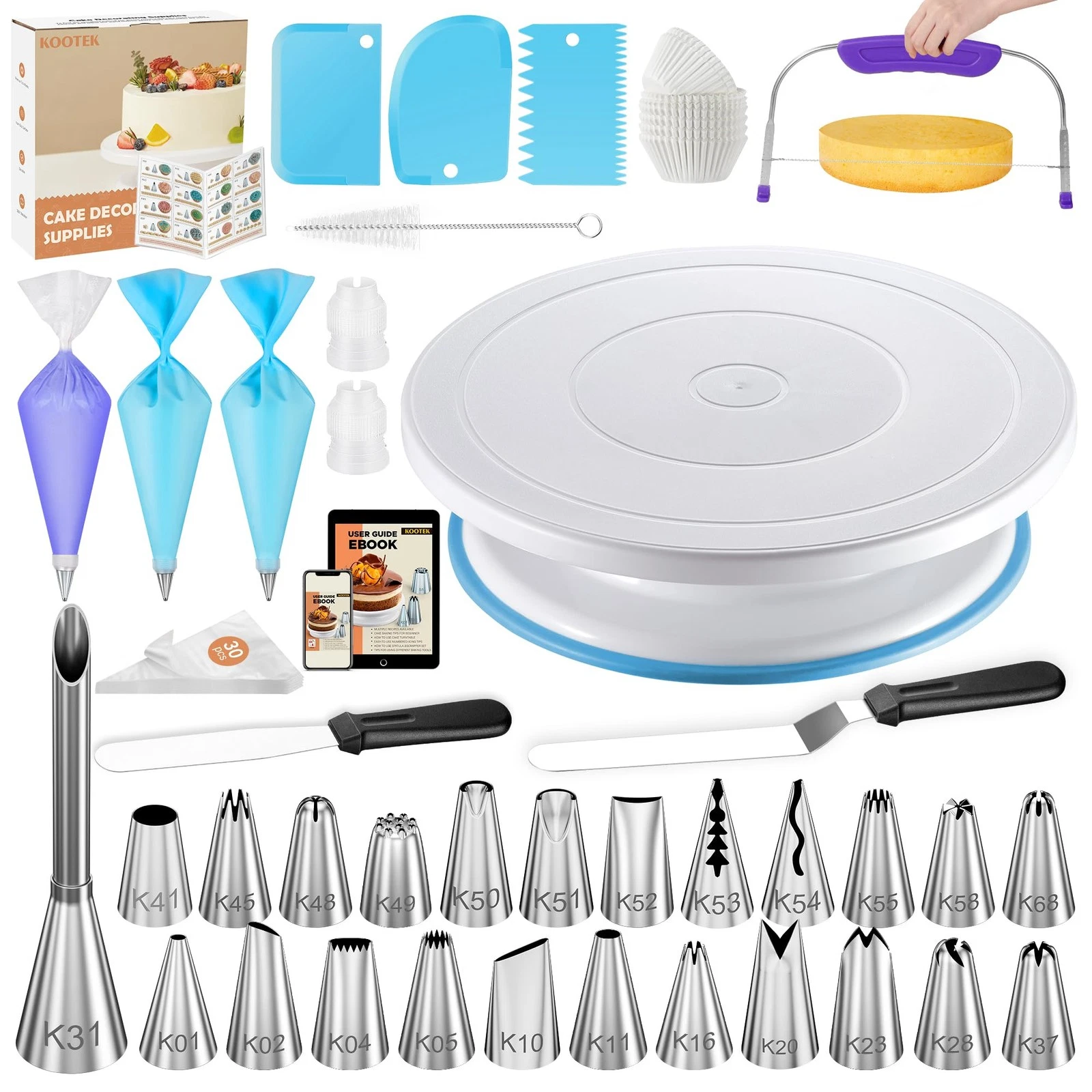Kootek 96PCs Cake Decorating Kits, Baking Supplies Tools with Stand Blue
Opens in a new window or ta