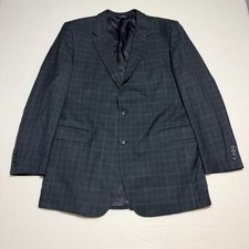 Jos A Bank Mens Glen 46 XL Charcoal Black Plaided Check Silk Wool Sport Coat