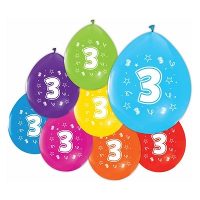 Ballons 2-seitige gedruckte Nummer 3, 8st.