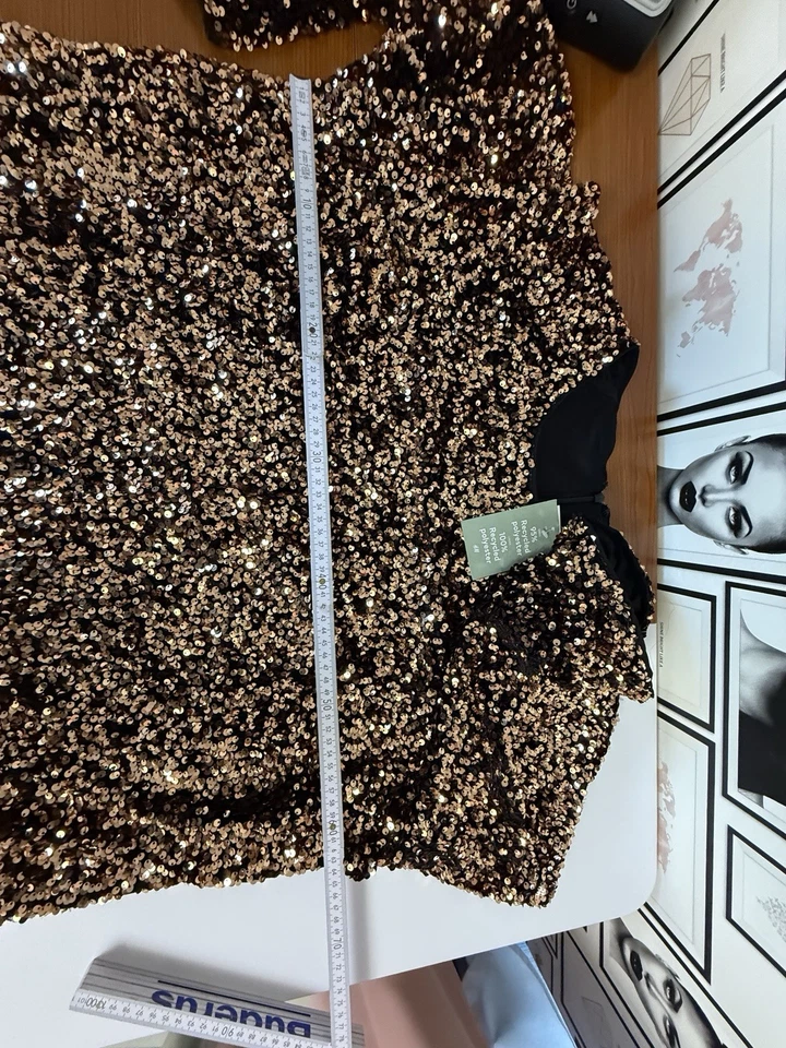 H&M Pailettenkleid A-Linie Goldfarben XXL Neu Etikett - Bild 3 von 4