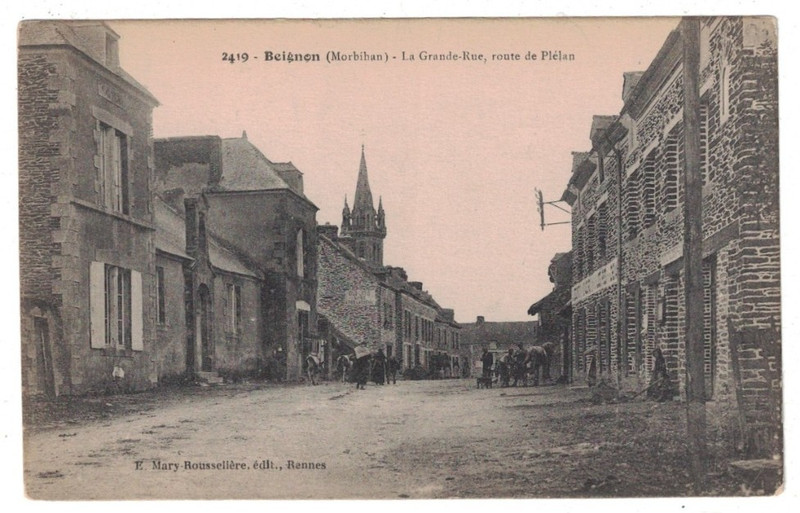 ANTIQUE 1910 LA GRANDE-RUE ROUTE DE PLELAN BEIGNON FRANCE POSTCARD