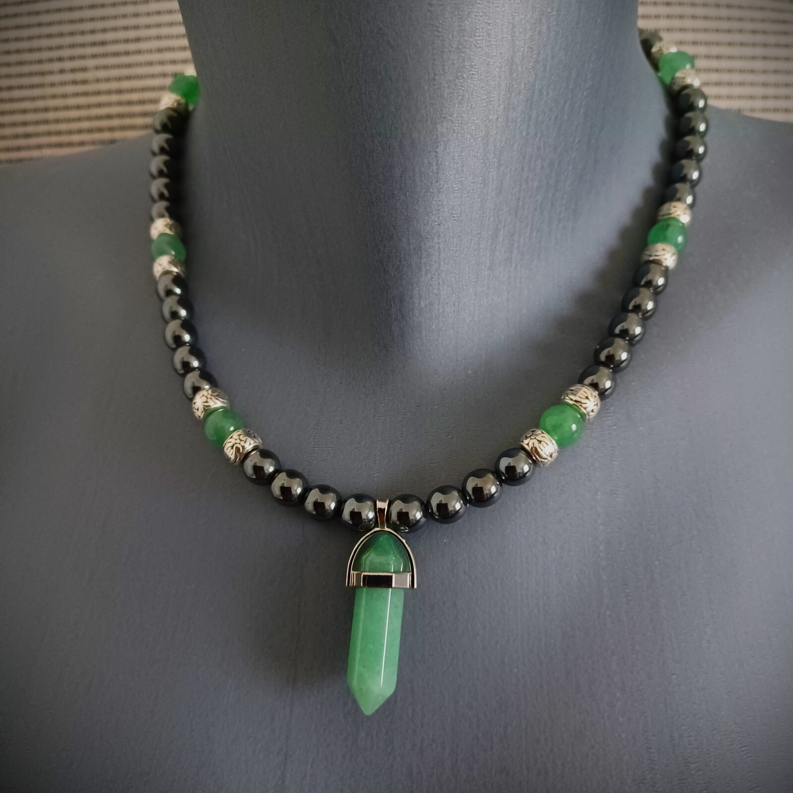 Collier Aventurine verte et perles d'Hématite naturelles 47 cm pour femme