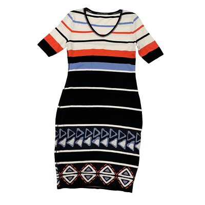 Marc Cain Sport Navy White Coastal Striped Geometric Knit Dress N2