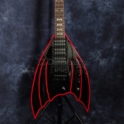 Custom Black Bat Electric Guitar Floyd Rose Solid Body 3H Pickup Special Shape
