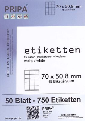 750 Etiketten 70x50 mm auf DIN A4 komp.zu vielen Herstellern selbstklebend 3669