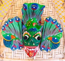 Amazing Handmade Wood Wall Hanging Sri Lankan Peacock Mask 8" Harmony for Home