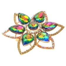 Gold Tone Metal Large Crystal Flower Brooch P1386-VM