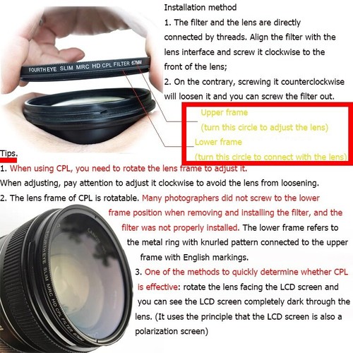 1pc Slim HD CPL Filter SLR Micro-SLR Camera Polarizer 43/49/52/58/67/72/77/82mm - Picture 14 of 18