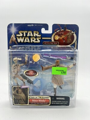Star Wars AOTC Episode II Deluxe Mace Windu with Blast Apart Battle Droid NEW