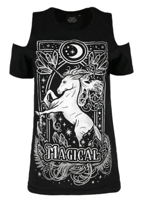 Restyle Magical Unicorn Gothic Women's Cold Shoulder Shirt, Gray
