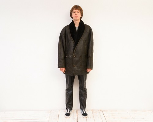 C\u0026a Vintage Hombre XL Chaqueta Real Piel Borreguillo Cuero Sherpa de Oveja  Retro | eBay
