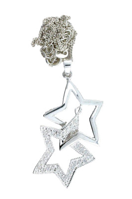 Twinkle Twinkle Little Star Sterling Lab Created CZ Pendant 18 Inch Chain ES7872