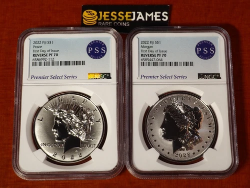 2022 $1 FIJI REVERSE PROOF SILVER PEACE & MORGAN DOLLAR NGC PF70 FIRST DAY ISSUE