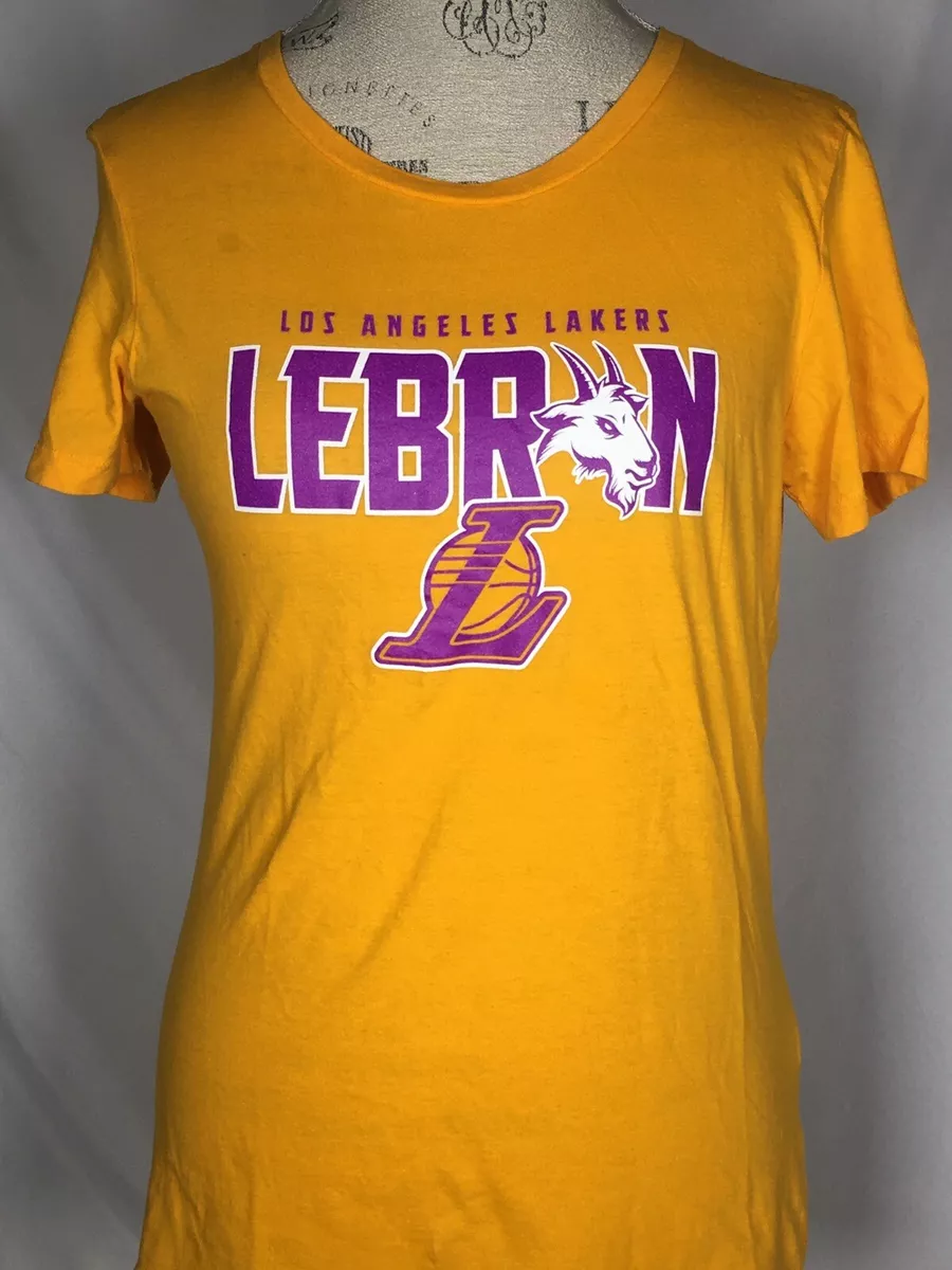 Lebron James Los Angeles Lakers Fanatics GOAT Gold T Shirt Women s LARGE