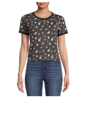 Junior Womens Size S 3-5 NoBo Conversational Tee Shirt NWT Charcoal Chamomile