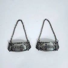 Vintage Universal Pewter Liquor Scotch Vodka Tags Labels