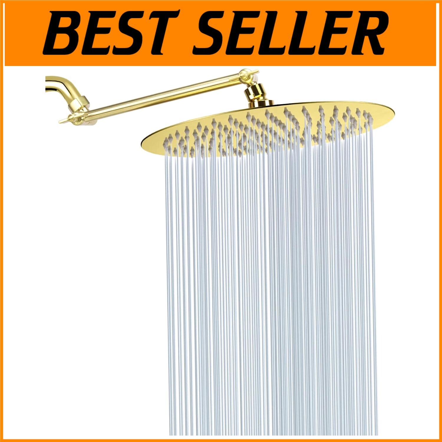 Adjustable 11'' Arm 12'' Gold Rainfall Shower Head - Easy Installation & Luxury