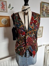 Gin Tonic vintage 80s 90s colourful funky pattern retro vest waistcoat size L