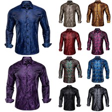 Mens Shirt Long Sleeve Button Down Red Gold Black Shirts Casual Tops