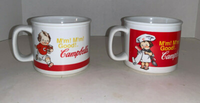 LOT OF 2 White & Red CAMPBELL'S SOUP Cups Bowls M'm! M'm! Good!   