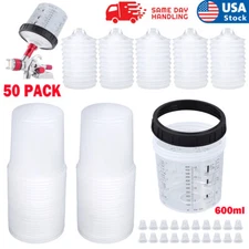 50 Pack Disposable Paint Gun Cup Liner and Lid System Kit 600ML (190 Microphone)